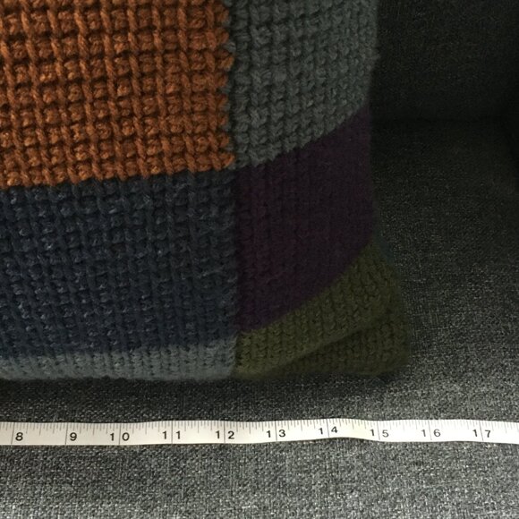 Handmade Tunisian Crocheted Multi-Colored Square Checkerboard Accent Pillow - Picture 14 of 16